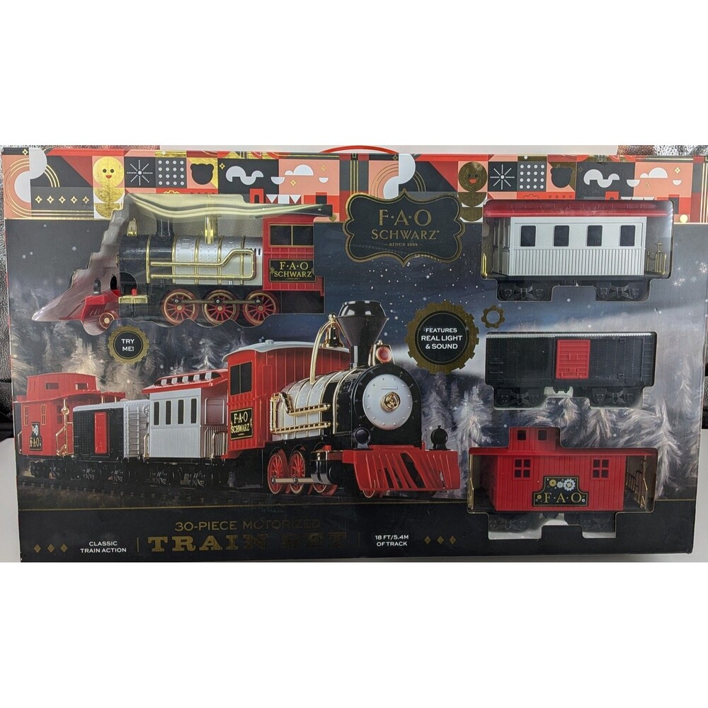 FAO Schwarz Classic Motorized Train Set 30-Piece w/ Light & Sound Batteries Inc.